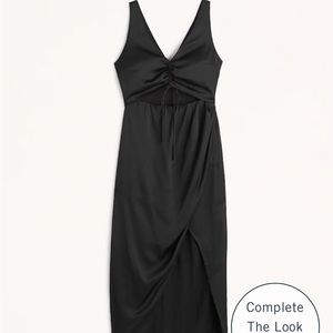 NWT Abercrombie & Fitch Cinch-Front Satin Midi Black Dress